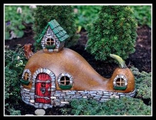 Miniature Garden Fairy Crookneck Gourd Cottage House Fiddlehead Indoor