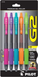 Pilot G2 Retractable Premium Gel Ink Rolling Ball Pen, Fine Point, 5