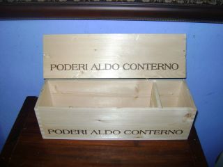 PODERI ALDO CONTERNO WOOD WINE BOX CRATE COMPLETE LID AND INSERTS