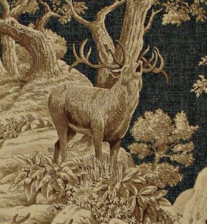 Deer fabric blue toile forest fall novelty home decorating lodge cabin