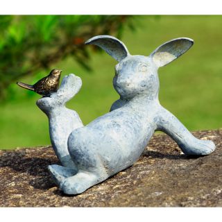  Rabbit with Bird Friend Verde Green Garden Sculpture Statue
