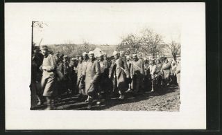 German WWI captivated French Soldiers marching to POW Camp Photo