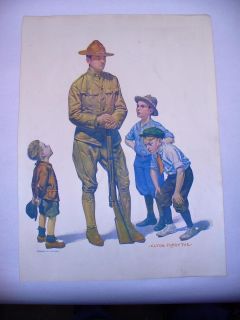 1917 WWI Clyde Forsythe Print Soldier with Gun Kids