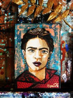 Frida Kahlo ORIGINAL PAINTING 5x7 MINIATURE Folk Art Sugar Skull day