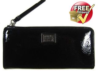 NWT Coach Poppy Patent Leather Slim Zip Wallet in Onyx 46098