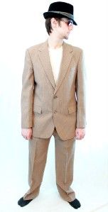  Suit Blazer Jacket Pants 40R 34x32 Brown Gangster Costume