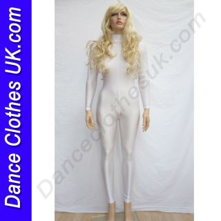 White Dance Catsuit Nylon Lycra Spandex Polo Neck Catsuit Ballet Tap