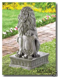 Garden Statues Regal Guardian Lion w Shield Statue New
