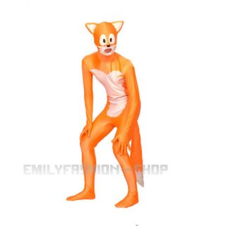 Full Body Orange Lycra Spandex Back Zipper Fox Unisex Animal Zentai