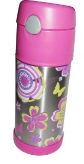 Thermos Funtainer Stainless Steel Barbie Flower Beverage Bottle 12oz