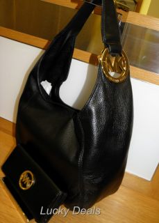 Michael Kors Fulton Shoulder Handbag Bag Hobo Black Leather Medium New