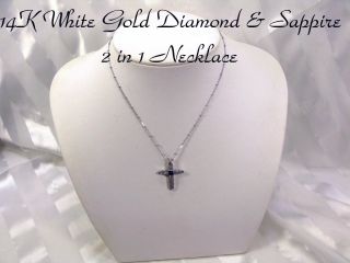 14k w G Diamond Sapphire Convertible Cross Pendant Necklace