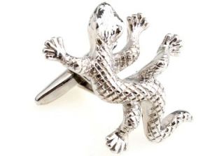 Cufflinks Silver Gecko Lizard Reptile Wedding Groom Zoo Dragon