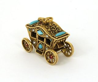 Amazing Vintage 14k Turquoise Pearl Garnet 3D Movable Carriage Charm