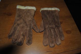 John Weitz Light Borwn Suede Leather Fux Fur Lined Work Winter Gloves
