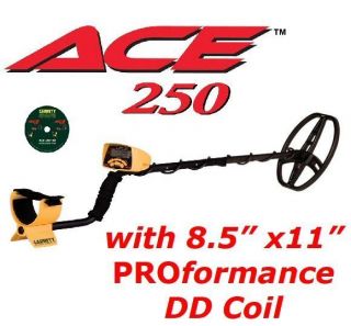 GARRETT ACE 250 Metal Detector with UPGRADED 8 5 x 11 DD Coil DVD Free