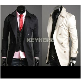 Korea Fashion Men Slim Classic Double Breasted Wool Jacket Windbreaker