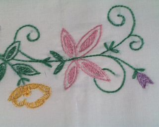1940s Unused Floral Embroidered Pair of Pillowcases
