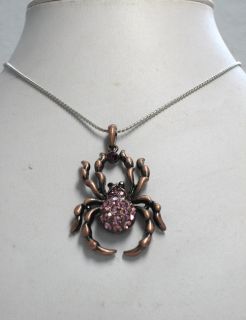 Purple Rhinestone Crystal Spider Halloween Pendant Necklace G70