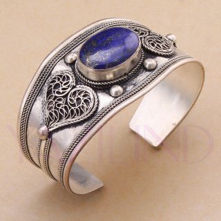  Tibet Silver Dark Blue Moon Stone Gemstone Cuff Bracelet New S2