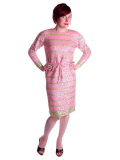 Vintage Dress Pink Green Sequin Sweater Gene Shelly 1960s Small Orig