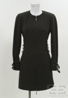 John Galliano Black Jeweled Buckle Zip Front Dress US 4