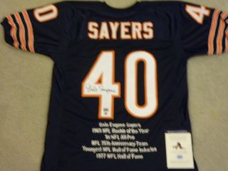 GALE SAYERS SIGNED AUTO CHICAGO BEARS STAT JERSEY AAA AUTOGRAPHED