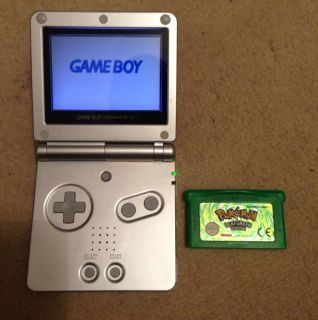  Game Boy Advance SP Silver with Pokemon LeafGreen Original Game