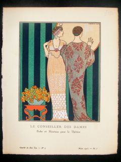 Gazette du Bon Ton by Georges Barbier 1913 Pochoir. Le Conseiller des