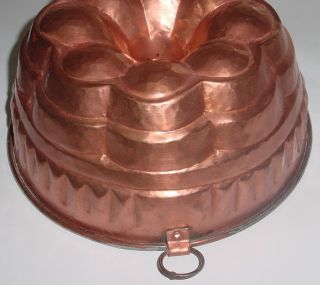 Beautiful Antique French Copper Big Cake Mold 1900 Hammered
