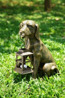  Beagle Dog Holding Tea Light Candle Lantern Garden Statue