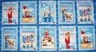 Friendship by The Sea 10 Squares Fabric Panel RARE