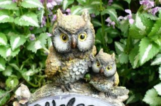Owl Welcome Solar Powered Garden Stone Hooters New Resin Lawn
