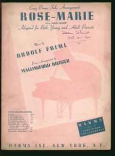 Rose Marie Friml 1940 Wallingford Riegger Easy Piano Solo Vintage