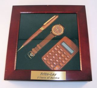 Vintage Frito Lay Service Award Gift Set Wood Grain Promo Watch Pen