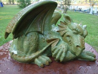  SLEEPING WINGED DRAGON CEMENT GARDEN STATUE ~ PATINA STAINED CONCRETE