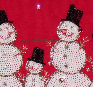 New Berek Snowman Family Beaded Winter Christmas Sweater Snowmen