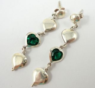 Sterling Silver 925 Green Garnet Heart Drop Earrings