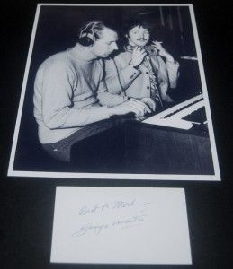 BEATLES PRODUCER GEORGE MARTIN SIGNED CARD AND GREAT PRINT W/ PAUL