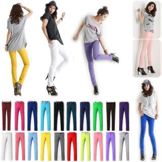 23 Candy Color Womens Stretch Pencil Pants Casual Low Slim Skinny