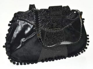 Gianfranco Ferre Black Leather Design Calf Hair Runway Handbag Bag