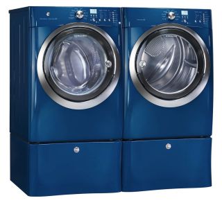  Blue Front Load Washer and Gas Dryer Laundry Set w Pedestals