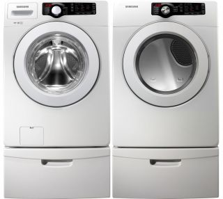  Washer and Gas Dryer Front Load Laundry Set with Pedestals