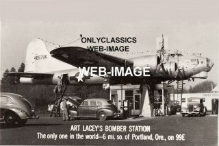 1940s Bomber Airplane Gas Station Photo Portland Oregon
