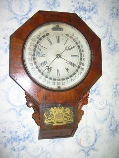 Antique Gilbert Maranville Octagon Drop Calendar Wall Clock 1860S