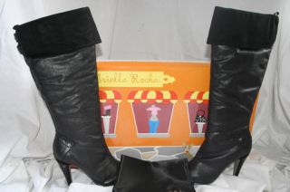 Gabriella Rocha Luna Black Leather Suede Boots Size 10