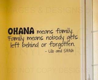 Wall Sticker Decal Quote Vinyl Art Lettering Lilo and Stitch Ohana