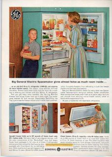 1963 Vintage Ad General Electric Spacemaker Refrigerator Upright Chest
