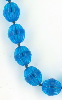 Antique Pressed Glass Barrel Ribbed Large Royal Blue Knotted Bead