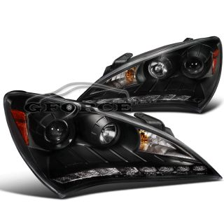 For 2010 2012 Genesis Goupe Projector Headlight Black R8 LED Daytime